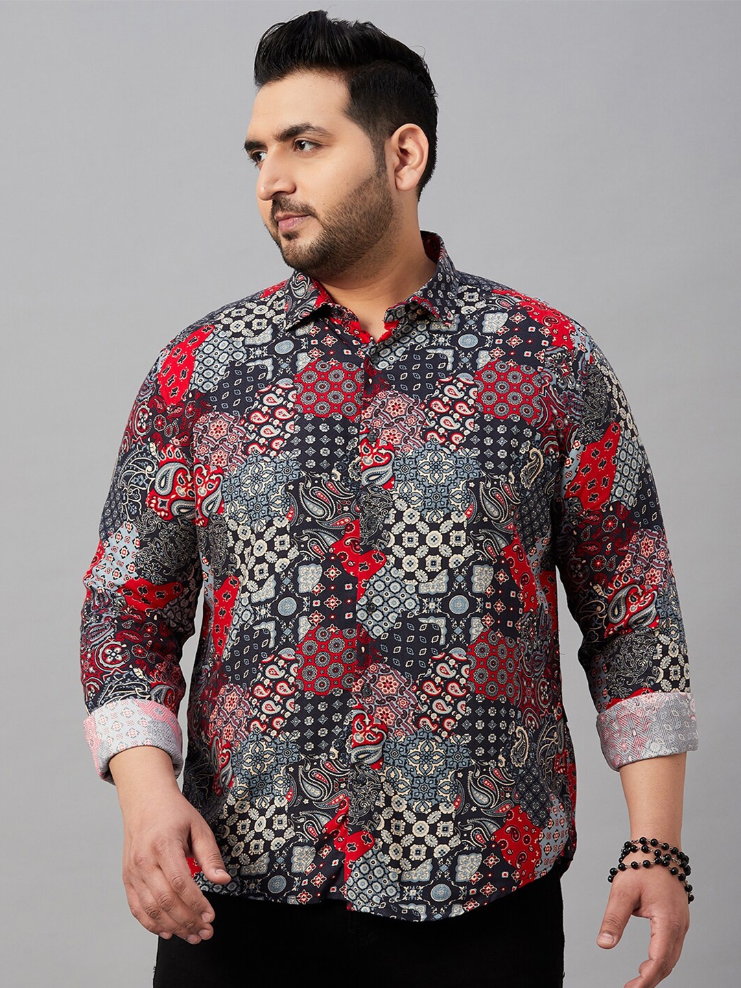

SHOWOFF Plus Plus Size Ethnic Motifs Printed Casual Shirt, Grey