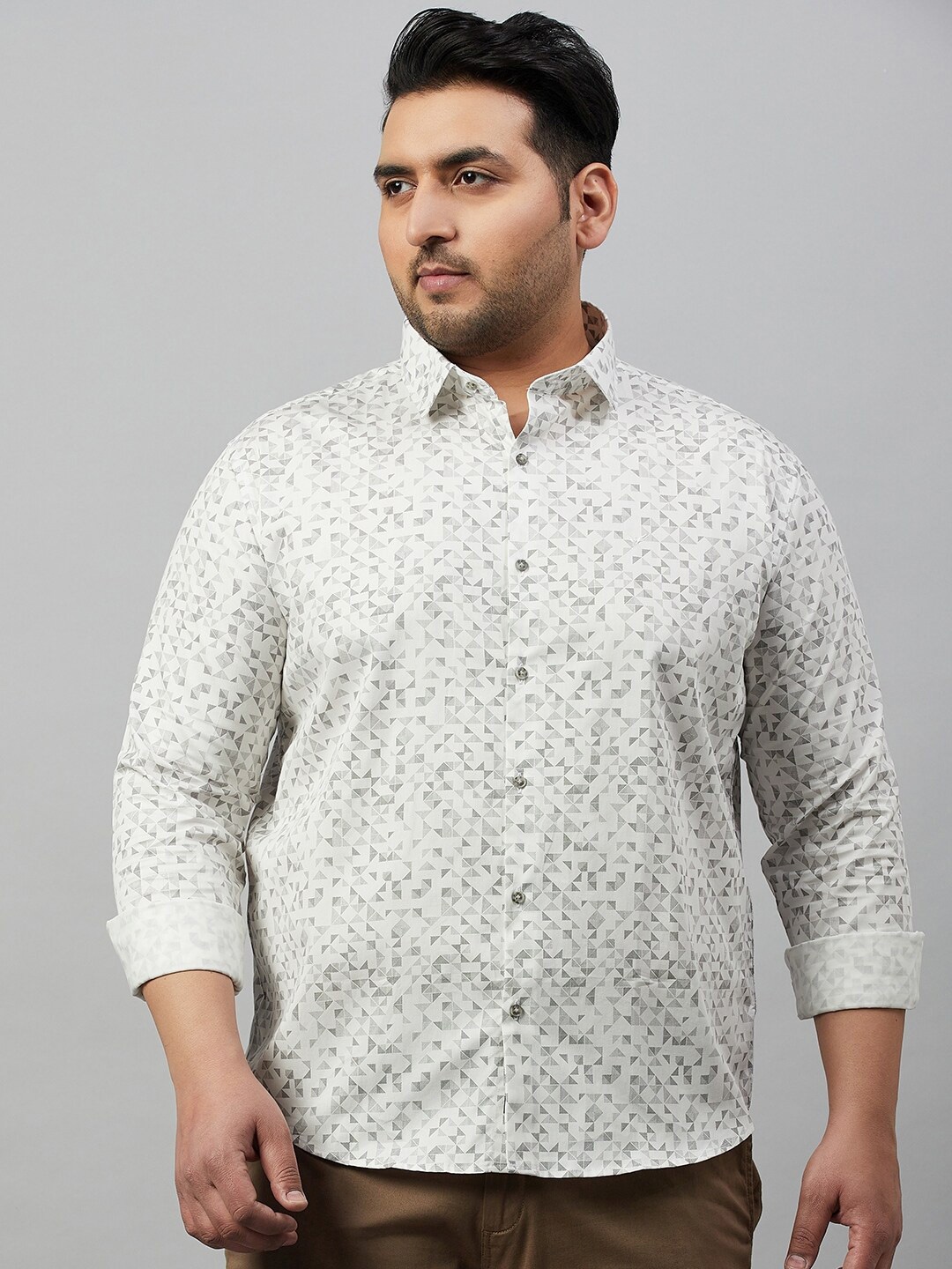 

SHOWOFF Plus Size Premium Geometric Printed Casual Shirt, Off white