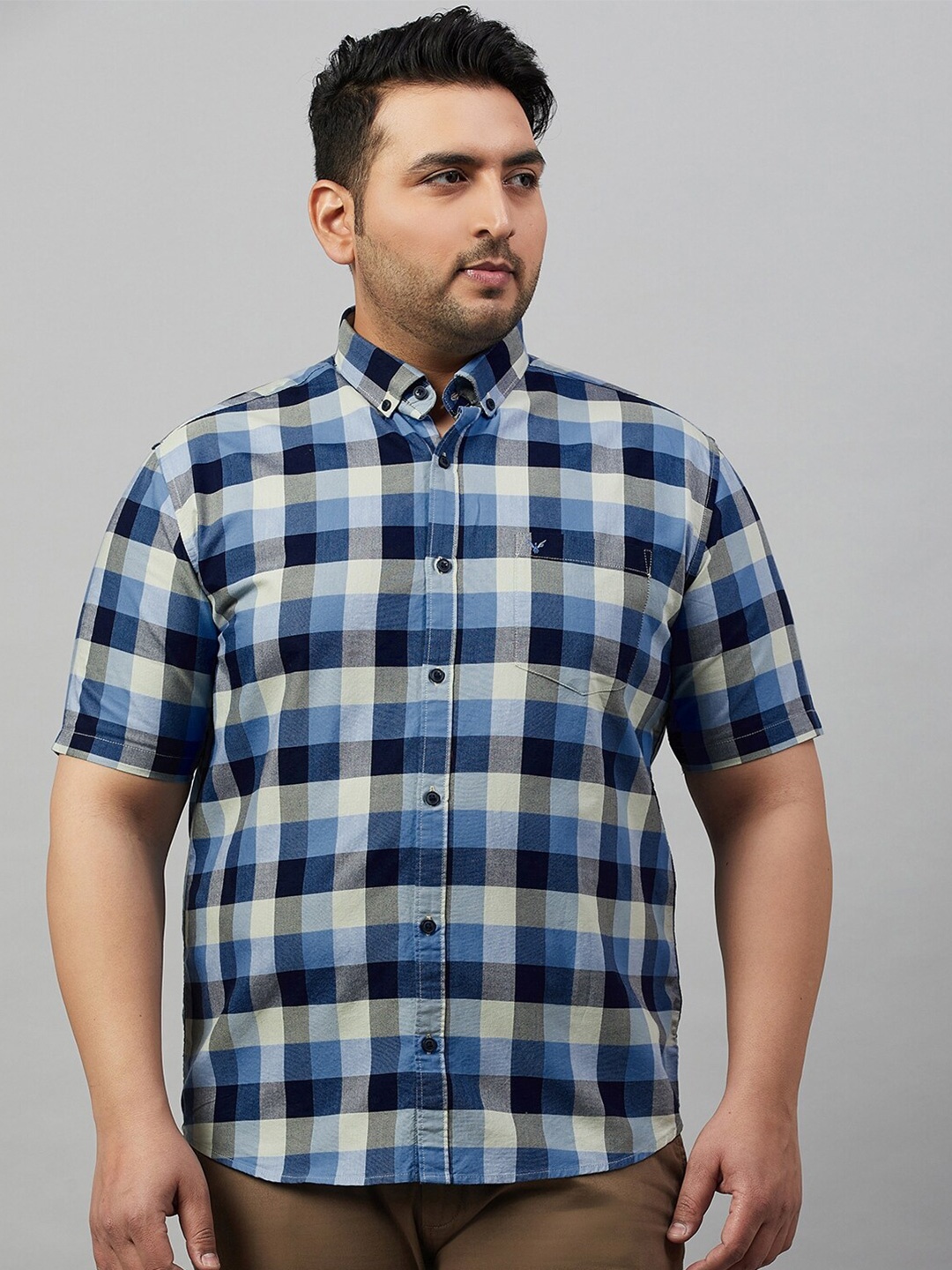 

SHOWOFF Plus Size Comfort Tartan Checked Cotton Casual Shirt, Blue