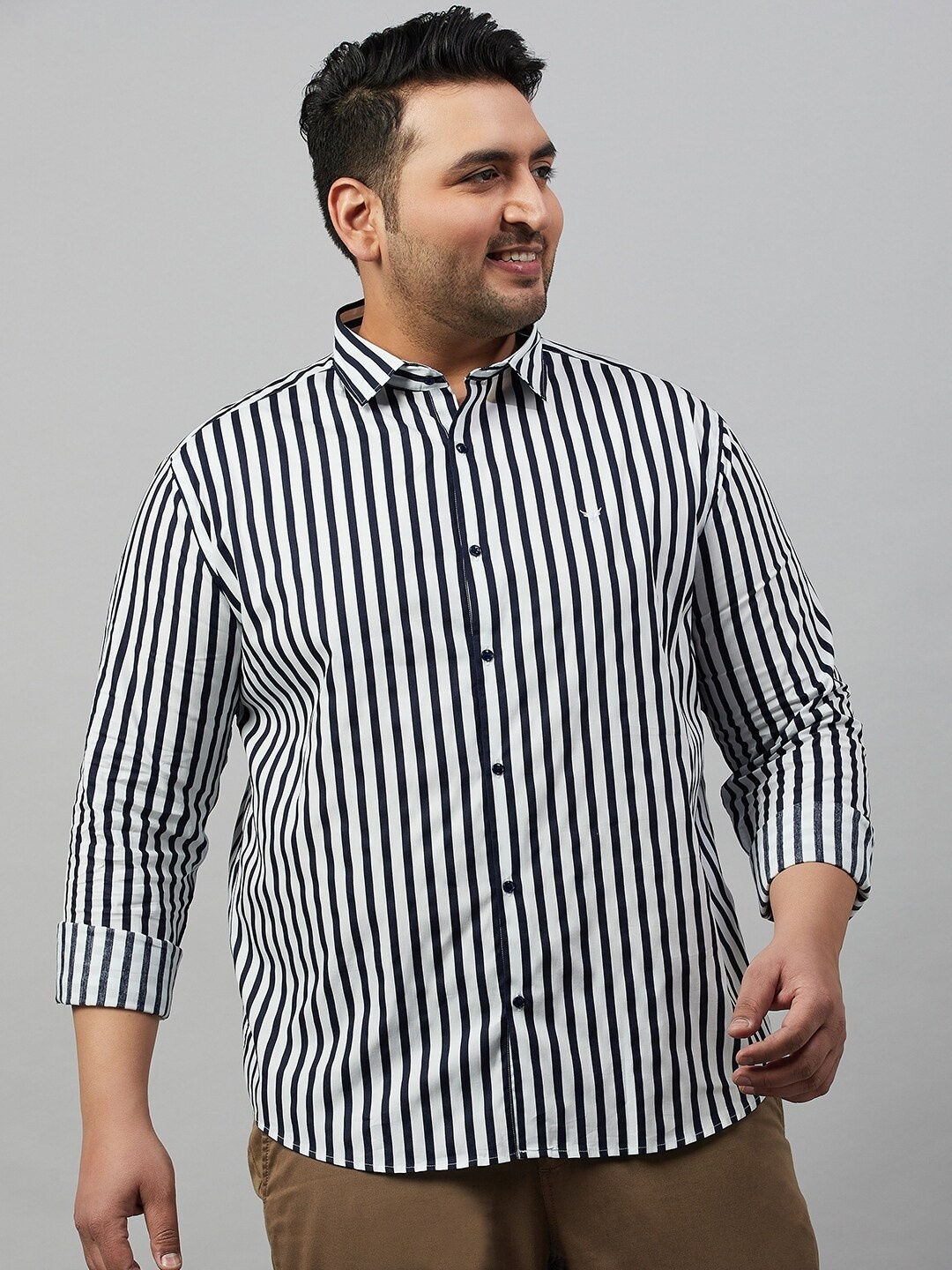 

SHOWOFF Plus Size Premium Striped Cotton Casual Shirt, White