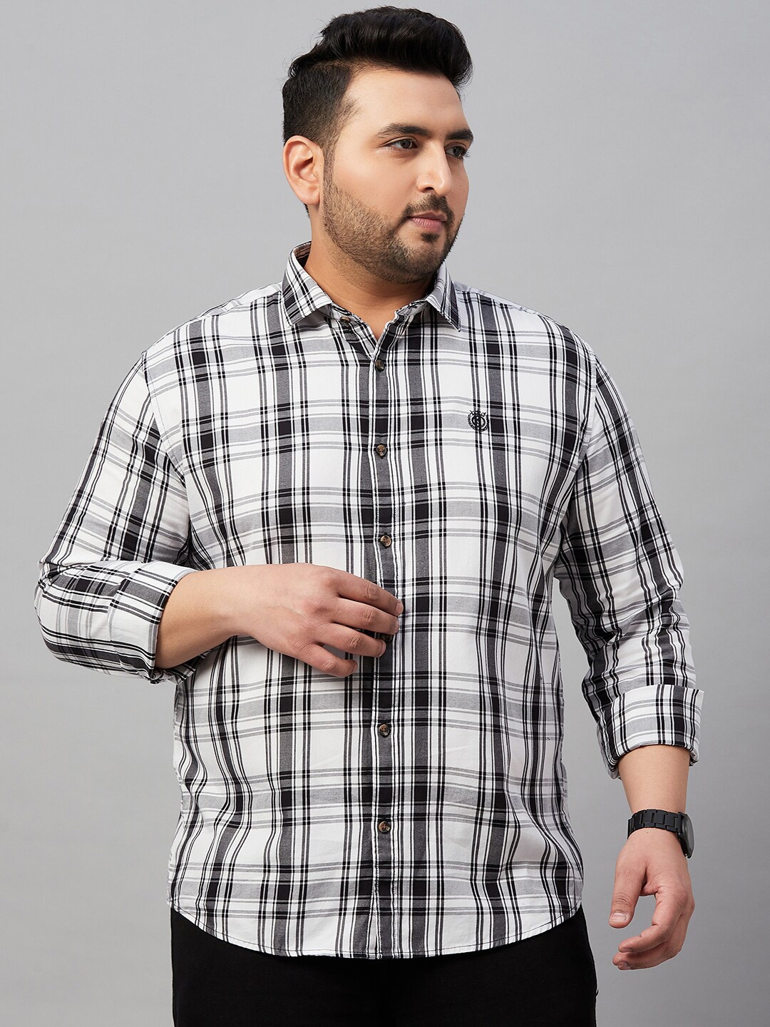 

SHOWOFF Plus Tartan Checks Checked Cotton Casual Shirt, White