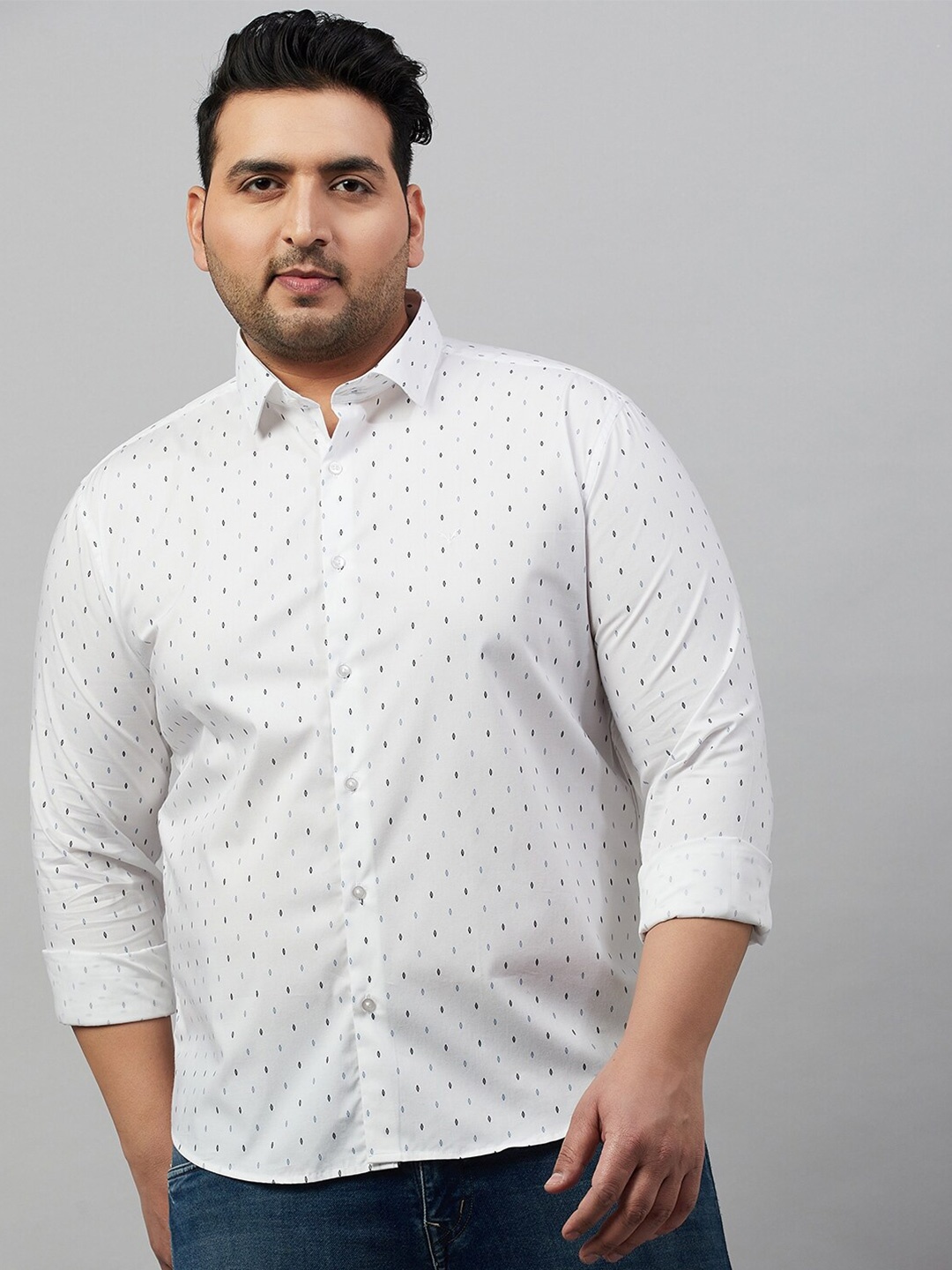 

SHOWOFF Plus Size Premium Micro Ditsy Printed Cotton Casual Shirt, White