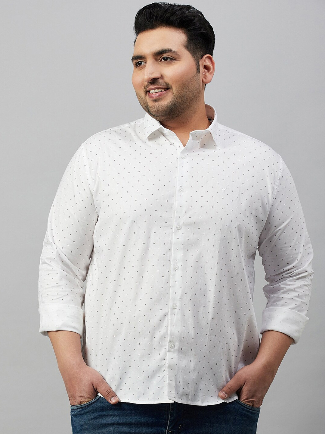 

SHOWOFF Plus Size Premium Micro Ditsy Printed Cotton Casual Shirt, White