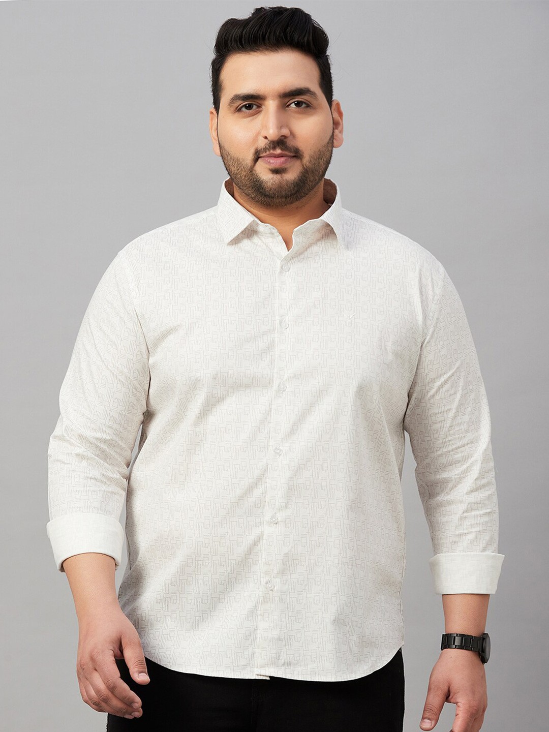 

SHOWOFF Plus Size Premium Geometric Printed Casual Shirt, Off white