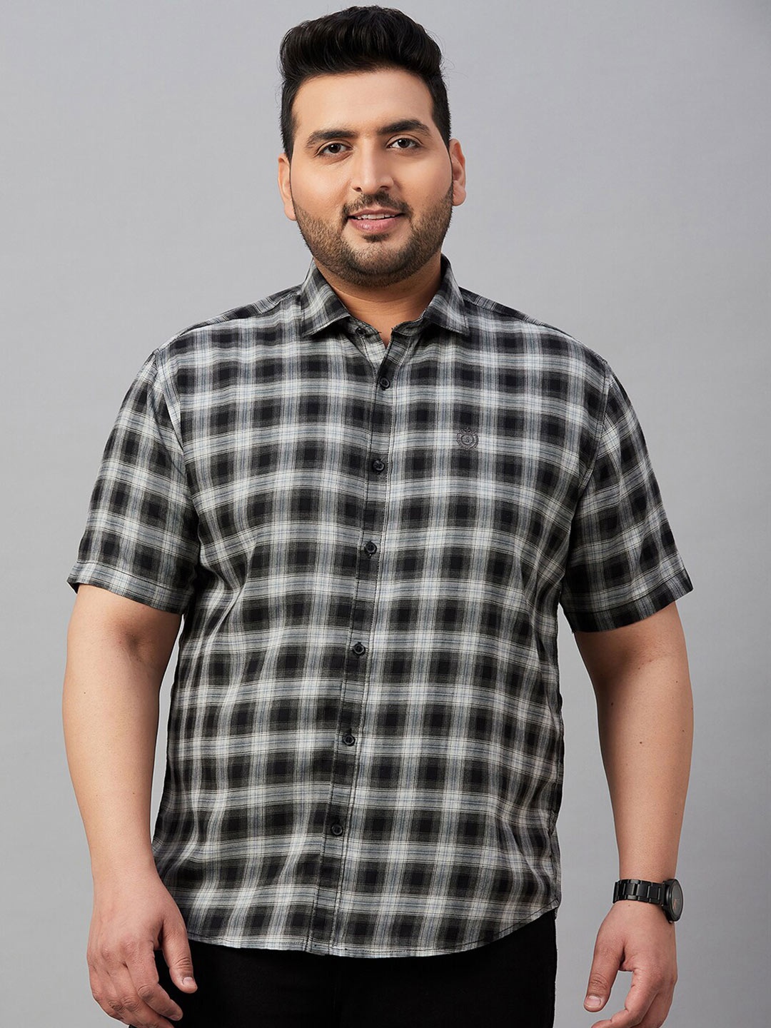 

SHOWOFF Plus Plus Size Tartan Checked Cotton Casual Shirt, Black