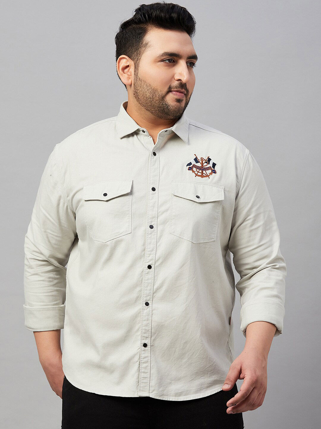 

SHOWOFF Plus Plus Size Premium Spread Collar Cotton Casual Shirt, Grey