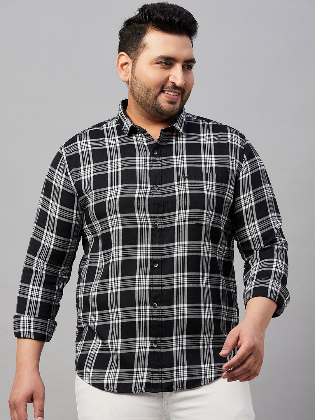 

SHOWOFF Plus Plus Size Classic Tartan Checked Cotton Casual Shirt, Black