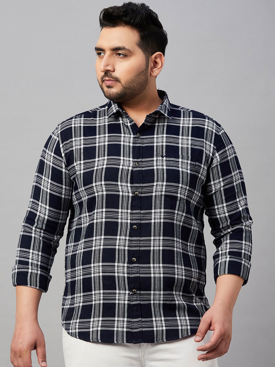 

SHOWOFF Plus Plus Size Classic Tartan Checked Cotton Casual Shirt, Navy blue