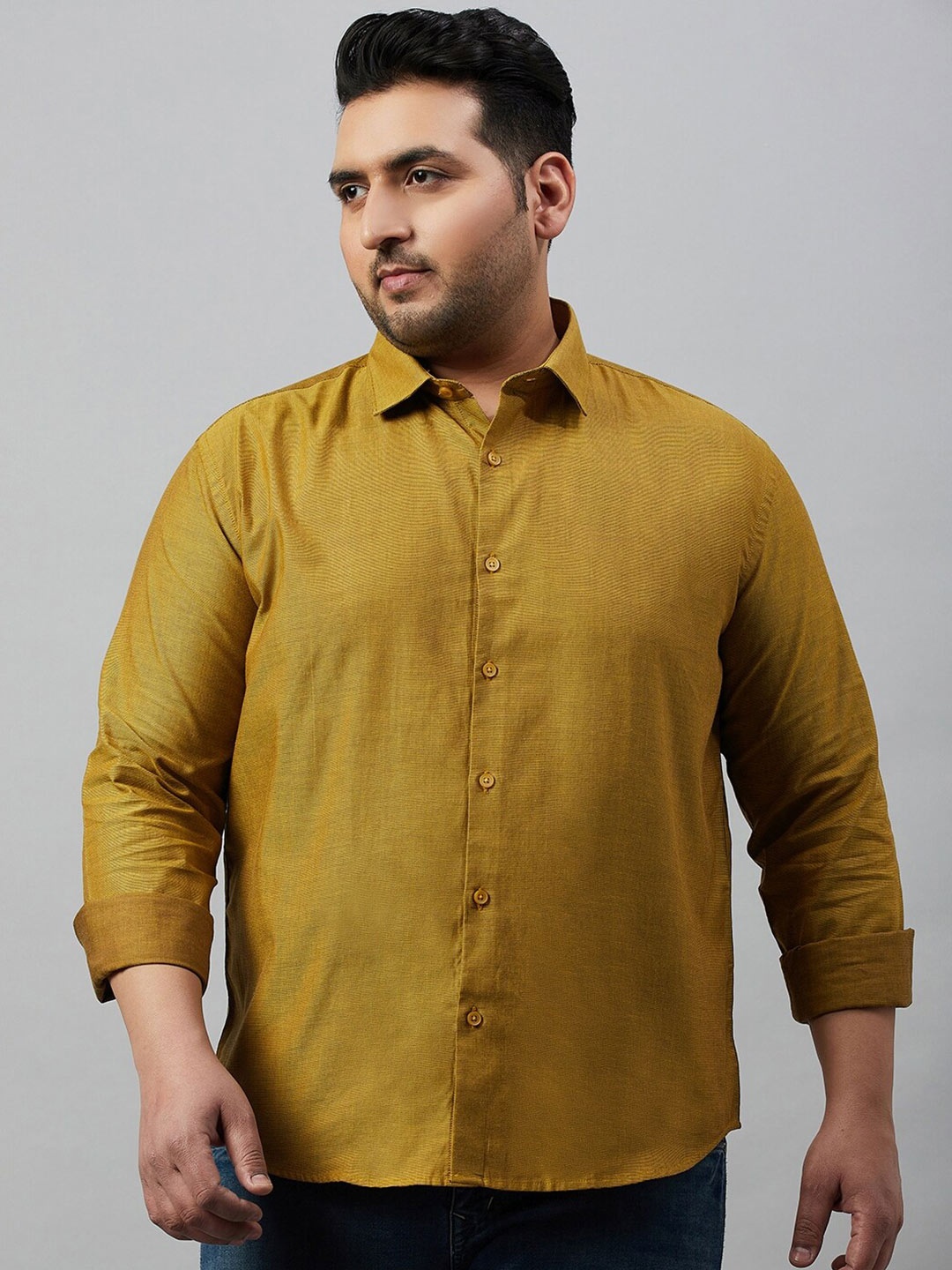 

SHOWOFF Plus Plus Size Self Design Cotton Smart Casual Shirt, Yellow