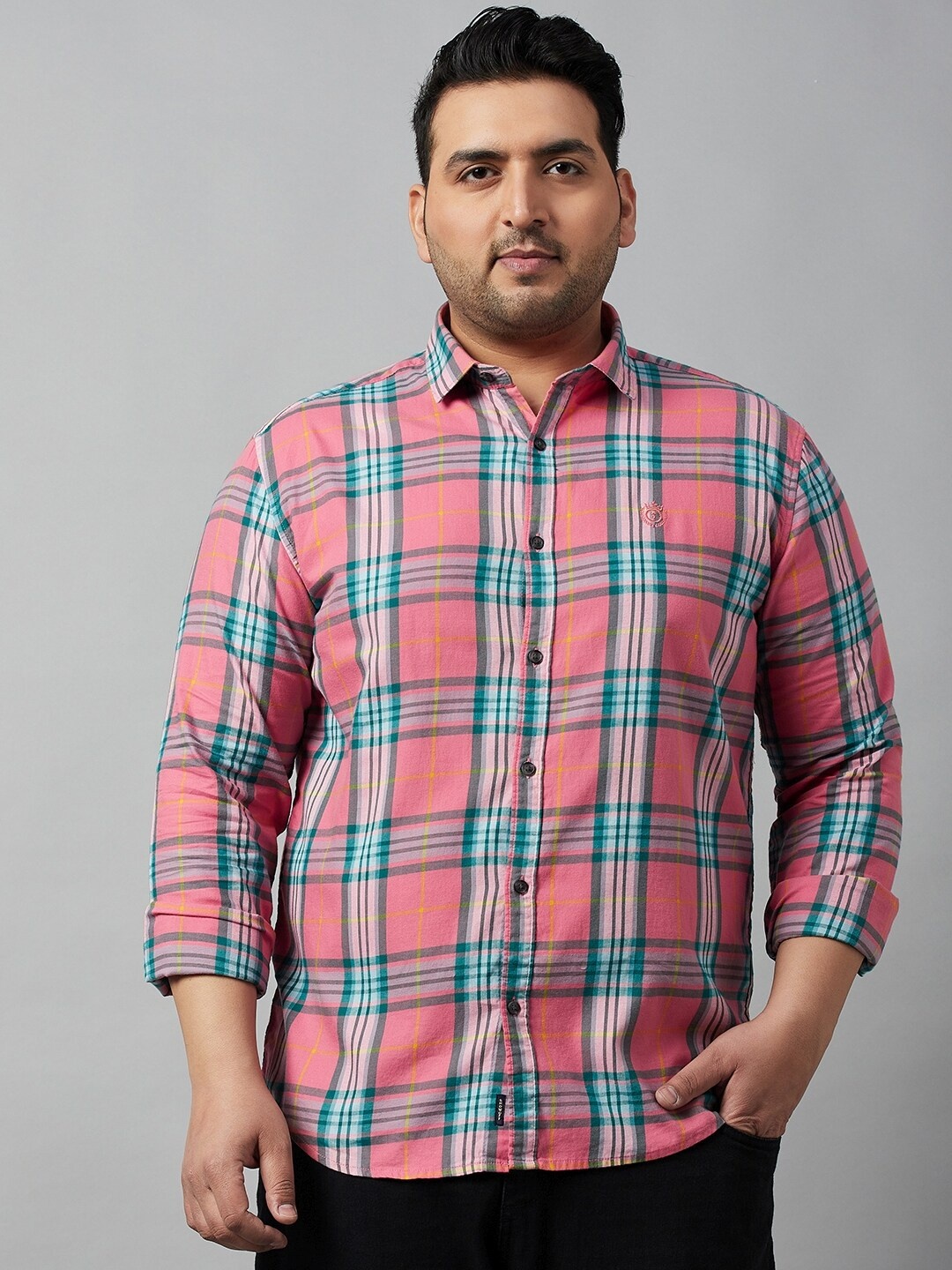 

SHOWOFF Plus Plus Size Comfort Tartan Checked Cotton Casual Shirt, Pink