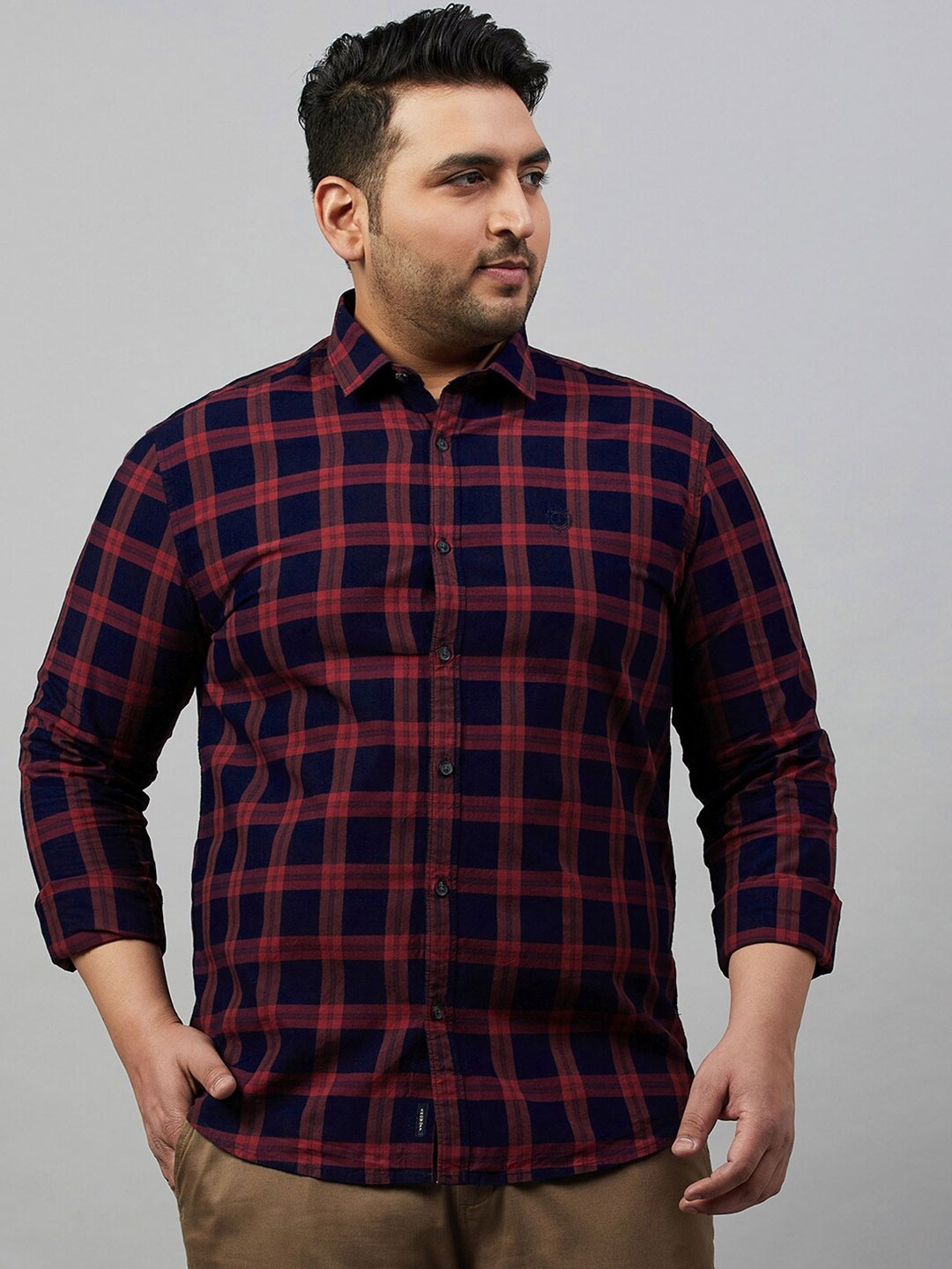 

SHOWOFF Plus Comfort Tartan Checks Cotton Casual Shirt, Maroon