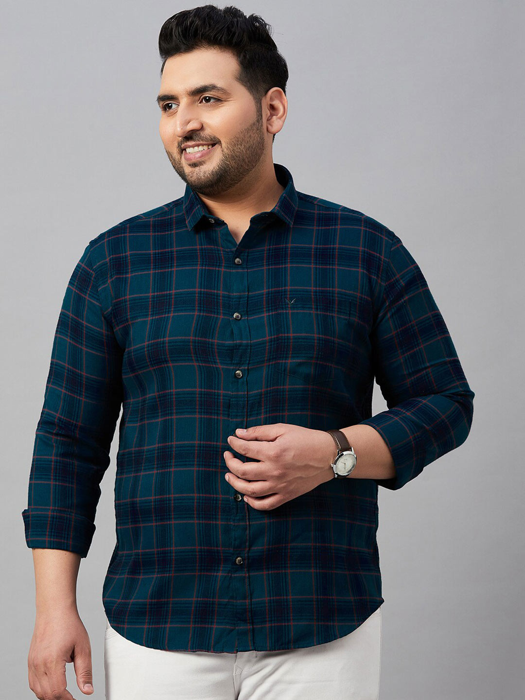 

SHOWOFF Plus Classic Tartan Checks Checked Cotton Casual Shirt, Teal