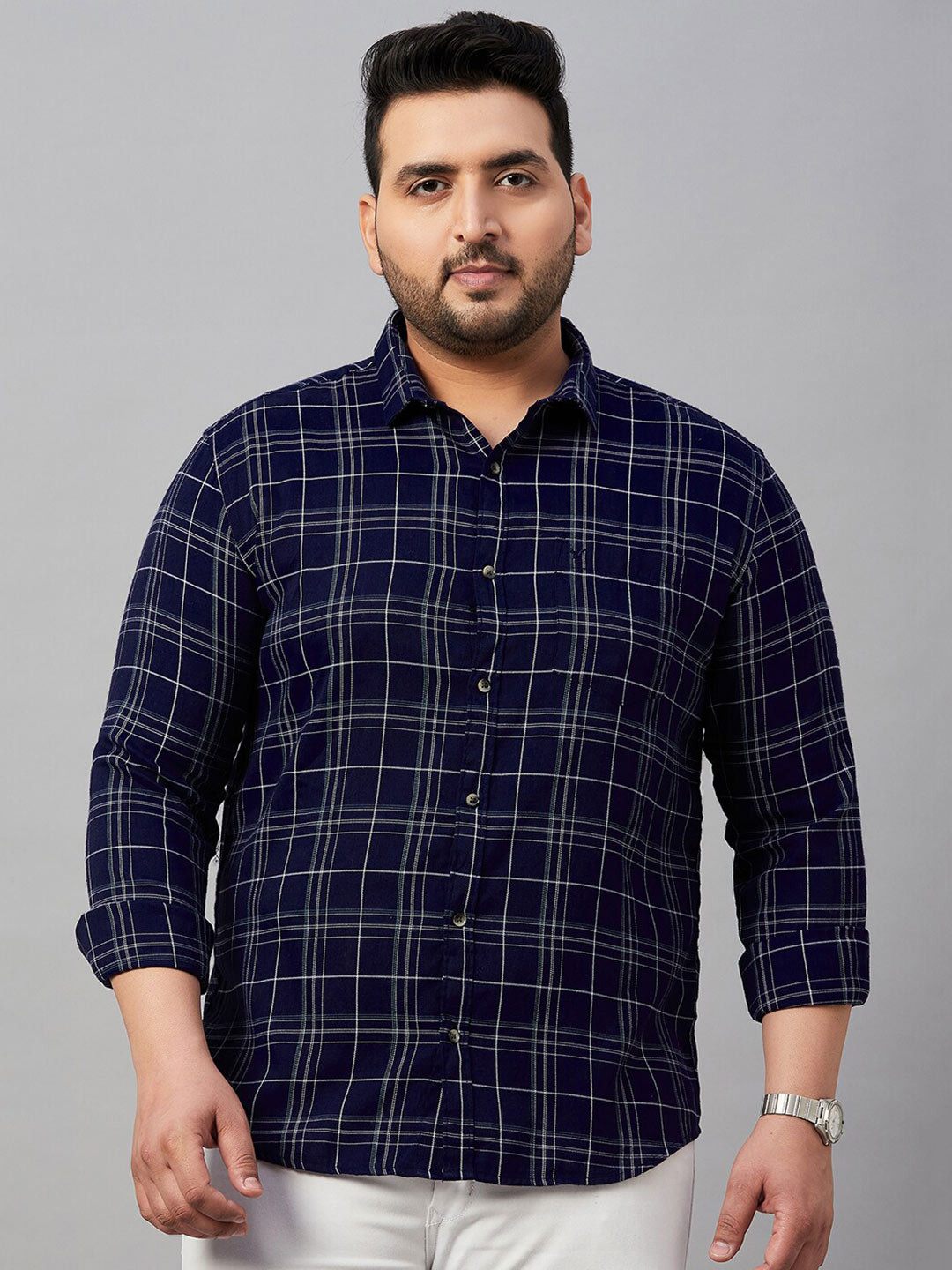 

SHOWOFF Plus Men Classic Tartan Checked Casual Cotton Shirt, Navy blue