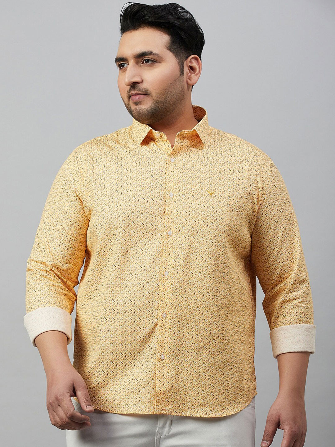 

SHOWOFF Plus Premium Micro Ditsy Printed Cotton Casual Shirt, Yellow
