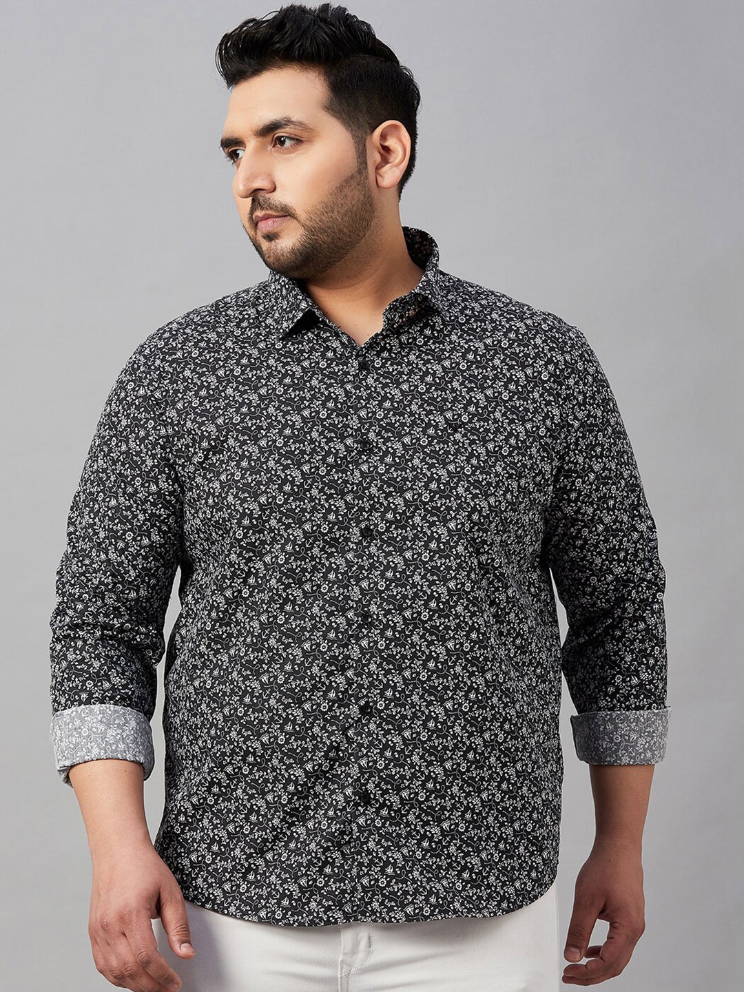 

SHOWOFF Plus Premium Floral Printed Cotton Casual Shirt, Black