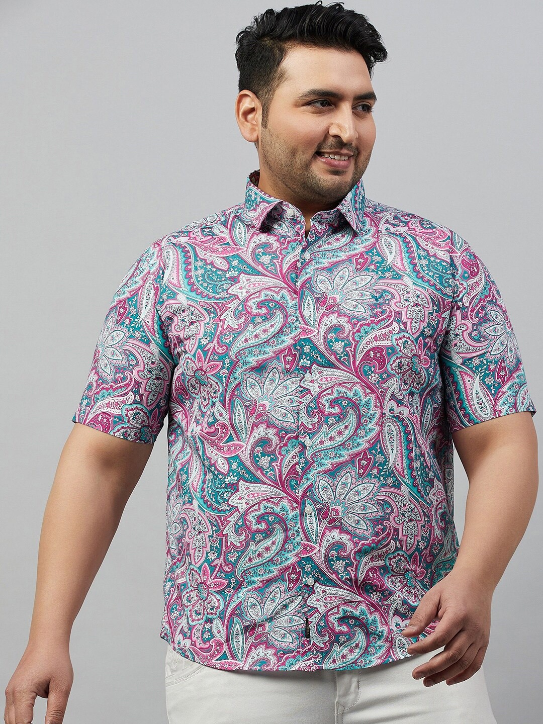 

SHOWOFF Plus Premium Ethnic Motifs Printed Cotton Casual Shirt, Green