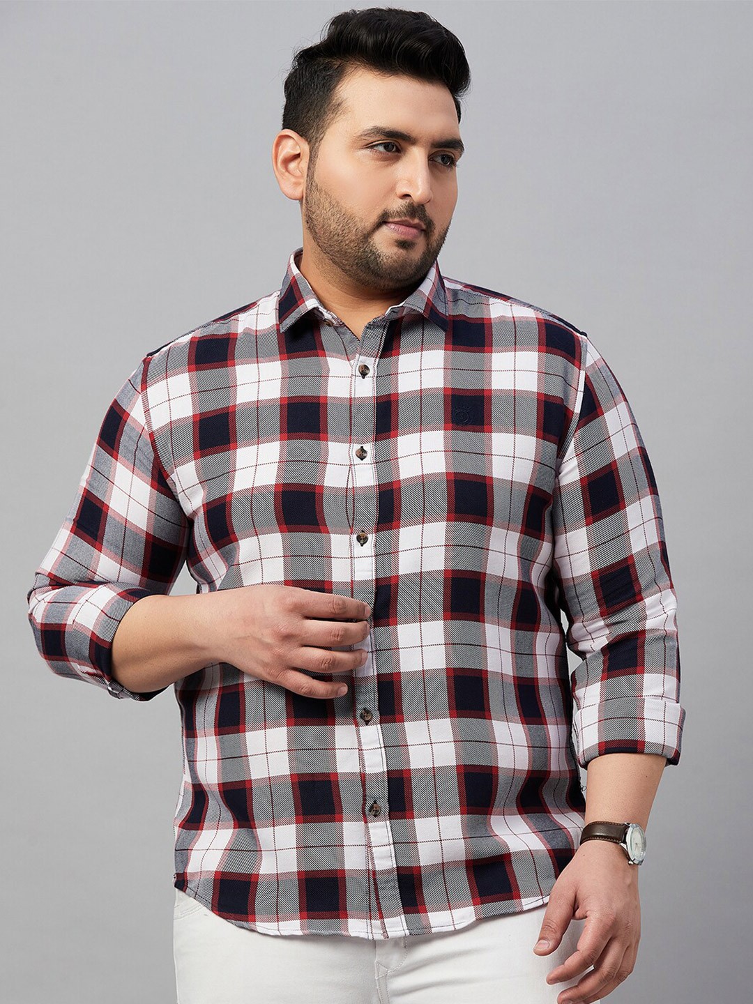

SHOWOFF Plus Tartan Checks Cotton Casual Shirt, White