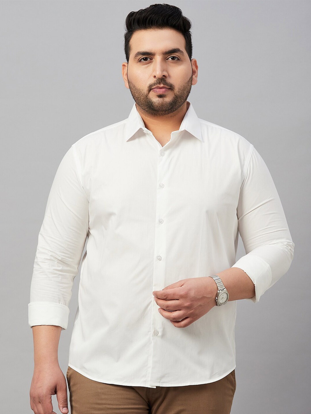 

SHOWOFF Plus Men Plus Size Smart Formal Cotton Shirt, Off white