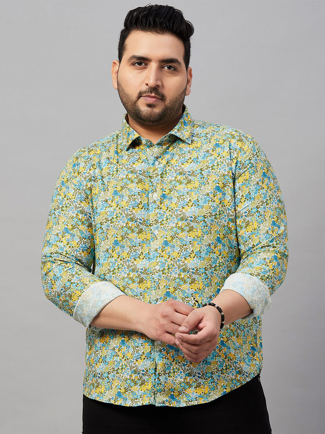 

SHOWOFF Plus Men Plus Size Comfort Floral Printed Casual Cotton Shirt, Green