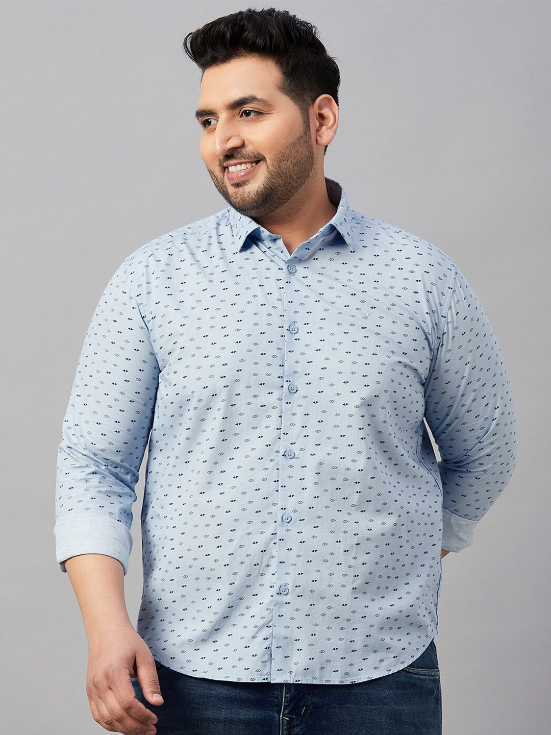 

SHOWOFF Plus Men Plus Size Smart Micro Ditsy Printed Oxford Casual Cotton Shirt, Blue