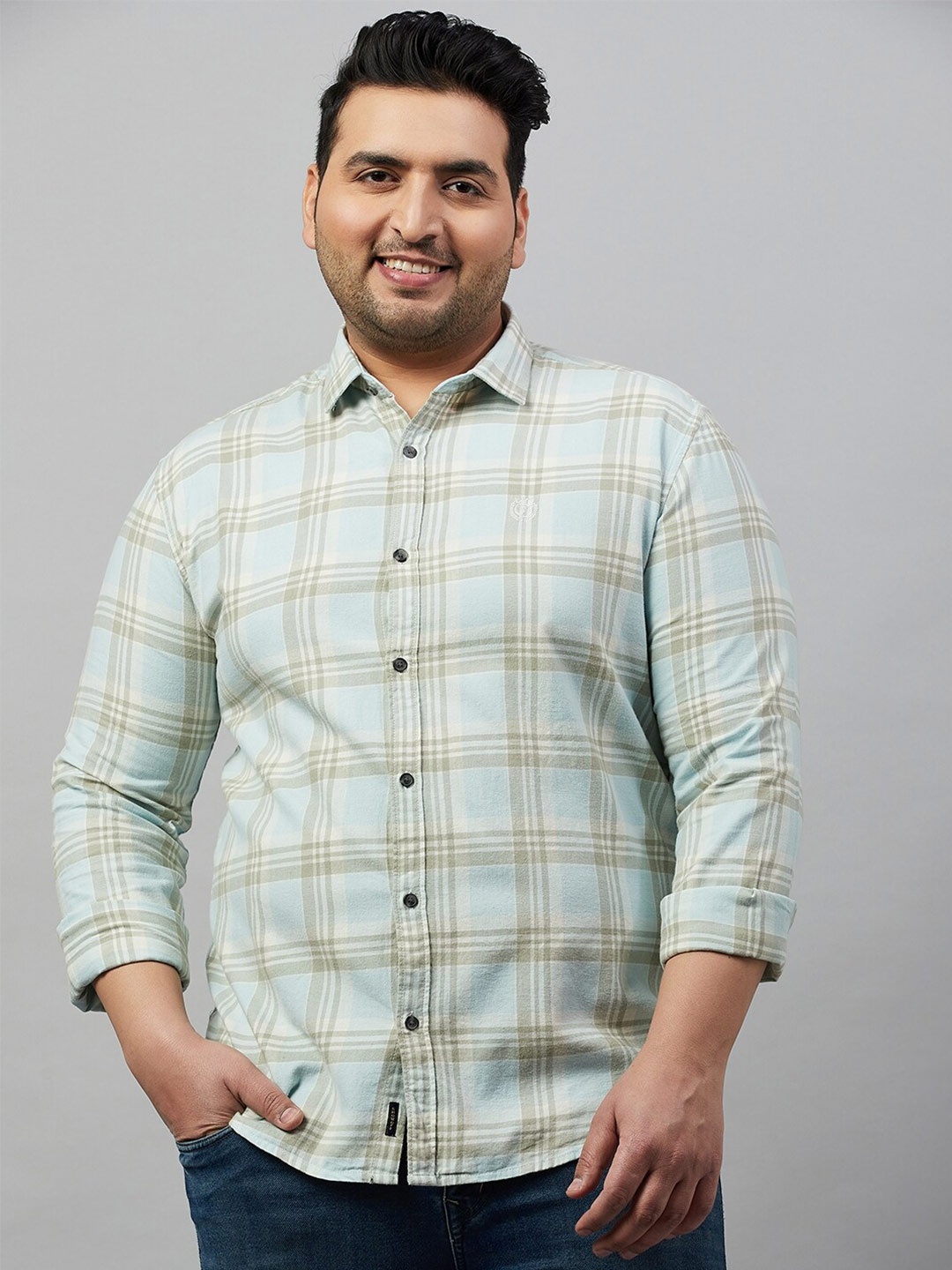 

SHOWOFF Plus Men Plus Size Comfort Tartan Checked Casual Cotton Shirt, Sea green