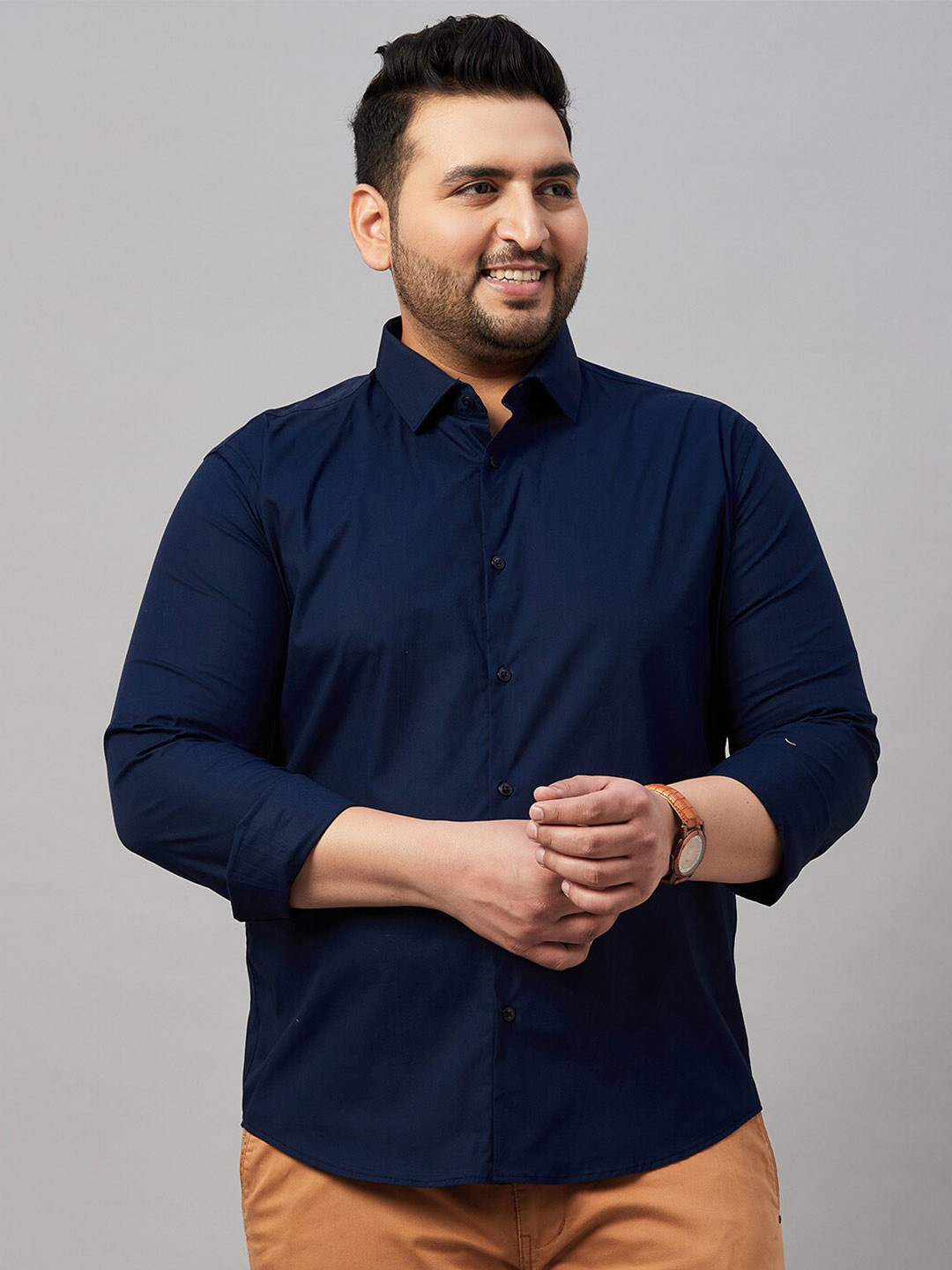 

SHOWOFF Plus Men Plus Size Smart Formal Cotton Shirt, Navy blue