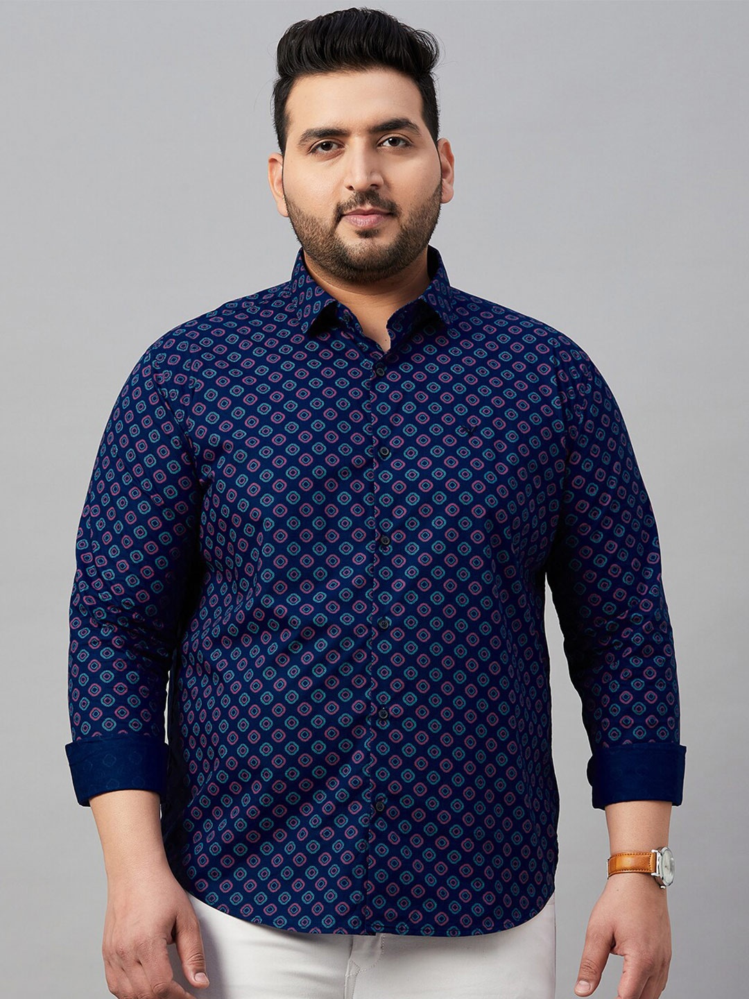 

SHOWOFF Plus Men Plus Size Premium Micro Ditsy Printed Casual Cotton Shirt, Navy blue