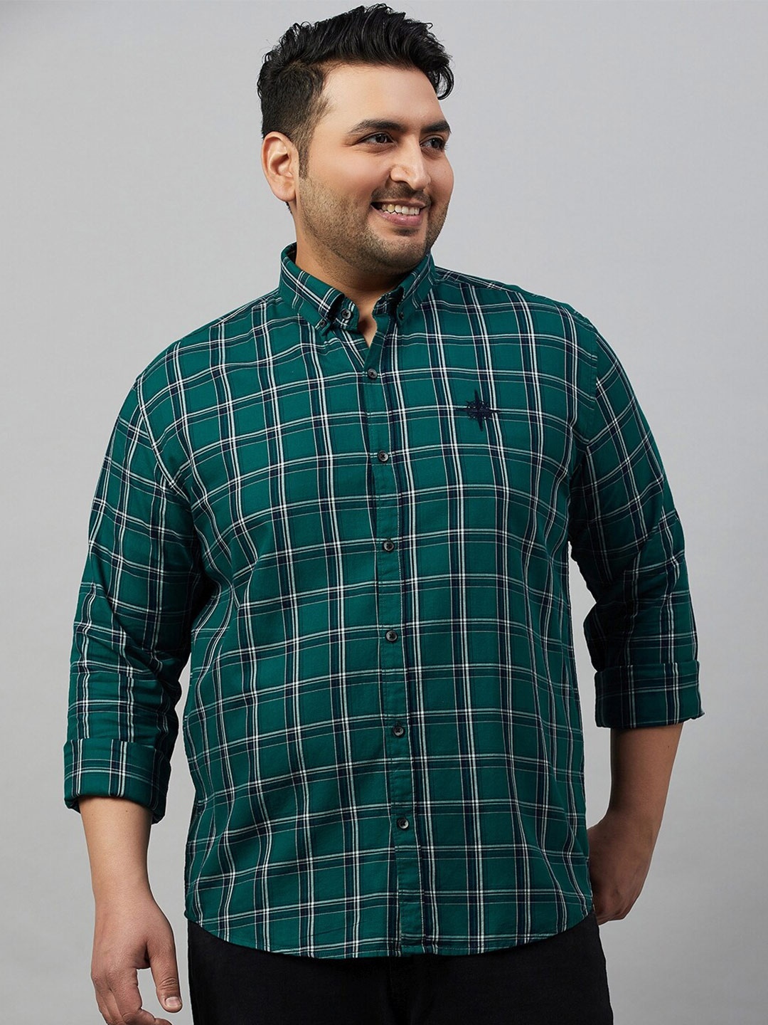 

SHOWOFF Plus Men Plus Size Comfort Tartan Checks Cotton Casual Shirt, Green