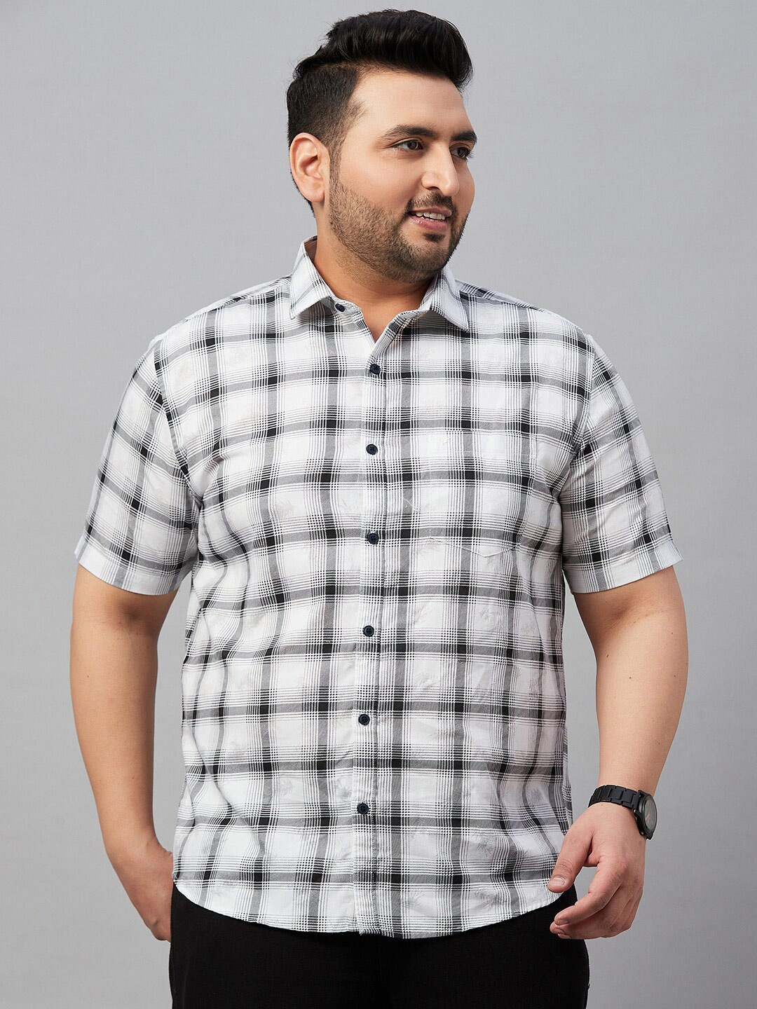 

SHOWOFF Plus Comfort Windowpane Checked Cotton Classic Casual Shirt, White