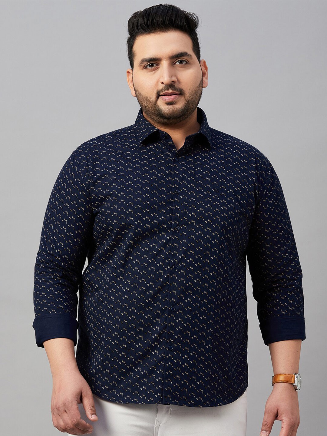 

SHOWOFF Plus Premium Micro Ditsy Printed Cotton Casual Shirt, Navy blue