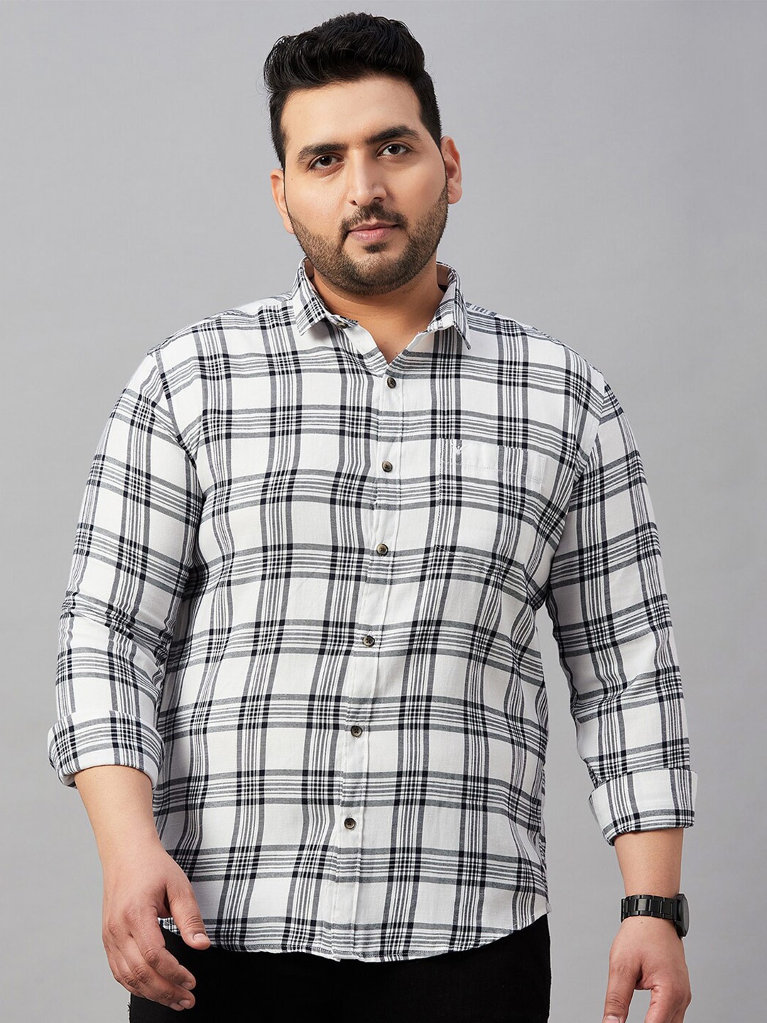 

SHOWOFF Plus Plus Size Tartan Checks Cotton Casual Shirt, White