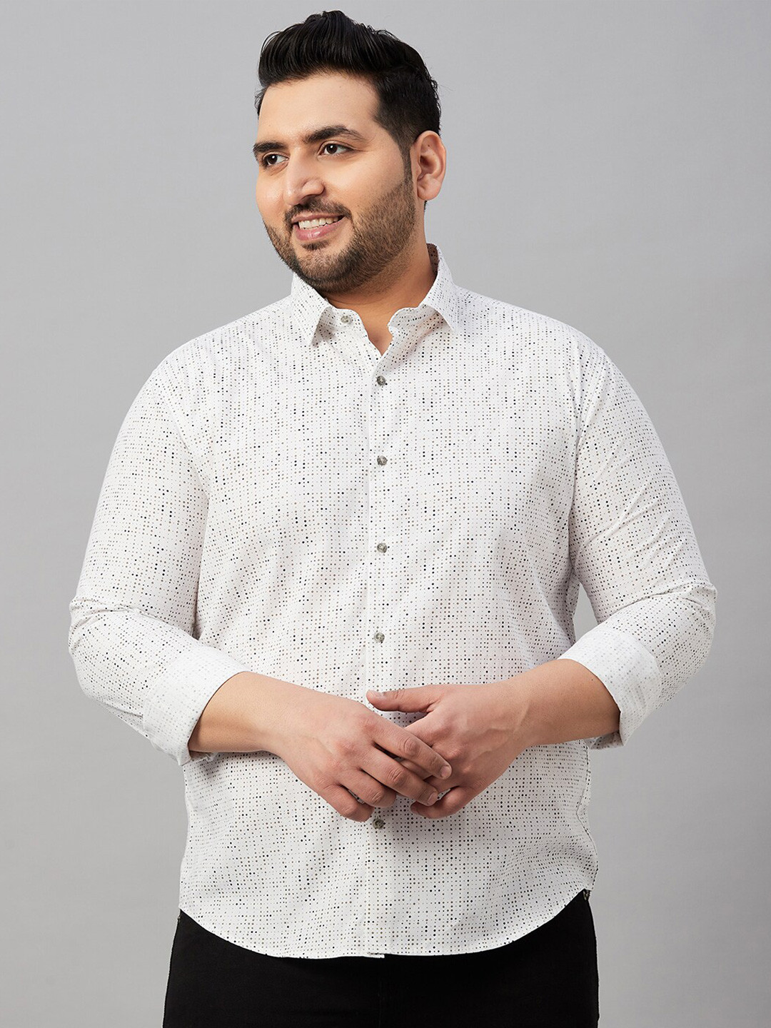 

SHOWOFF Plus Plus Size Micro Ditsy Printed Cotton Casual Shirt, White