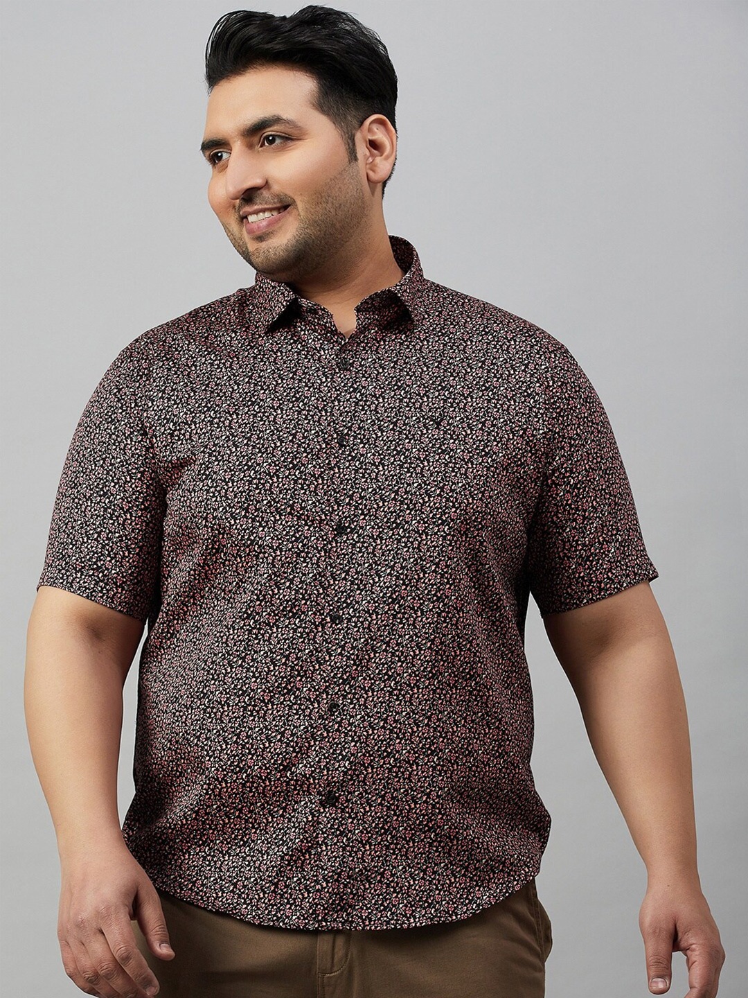 

SHOWOFF Plus Men Plus Size Premium Floral Printed Casual Cotton Shirt, Black
