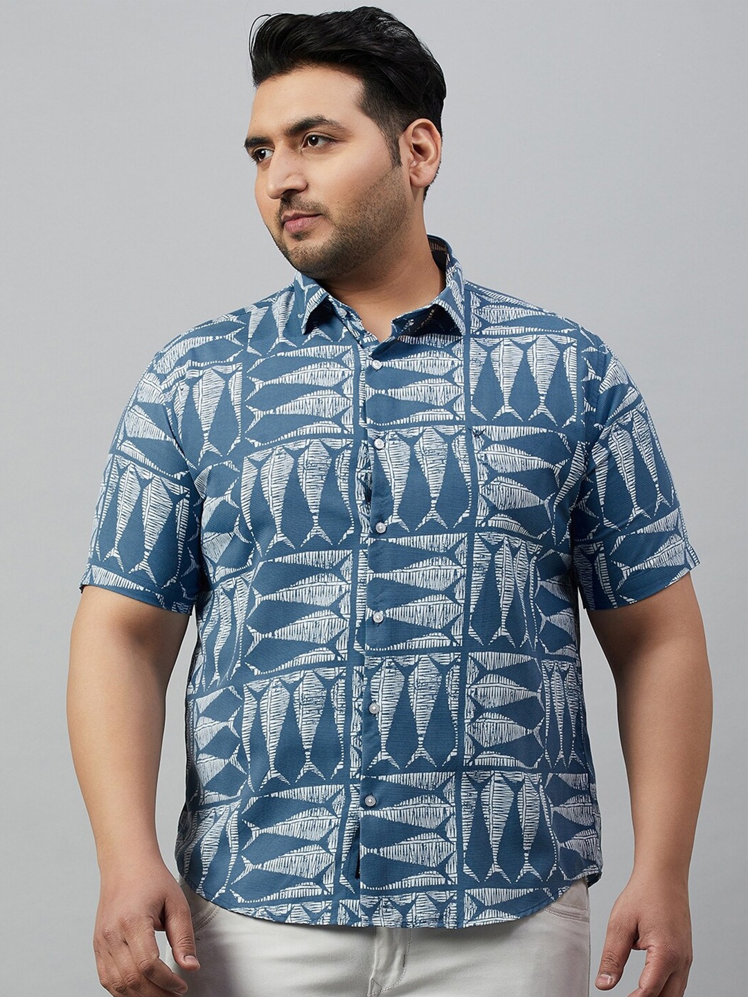 

SHOWOFF Plus Men Plus Size Premium Conversational Printed Cotton Shirt, Blue