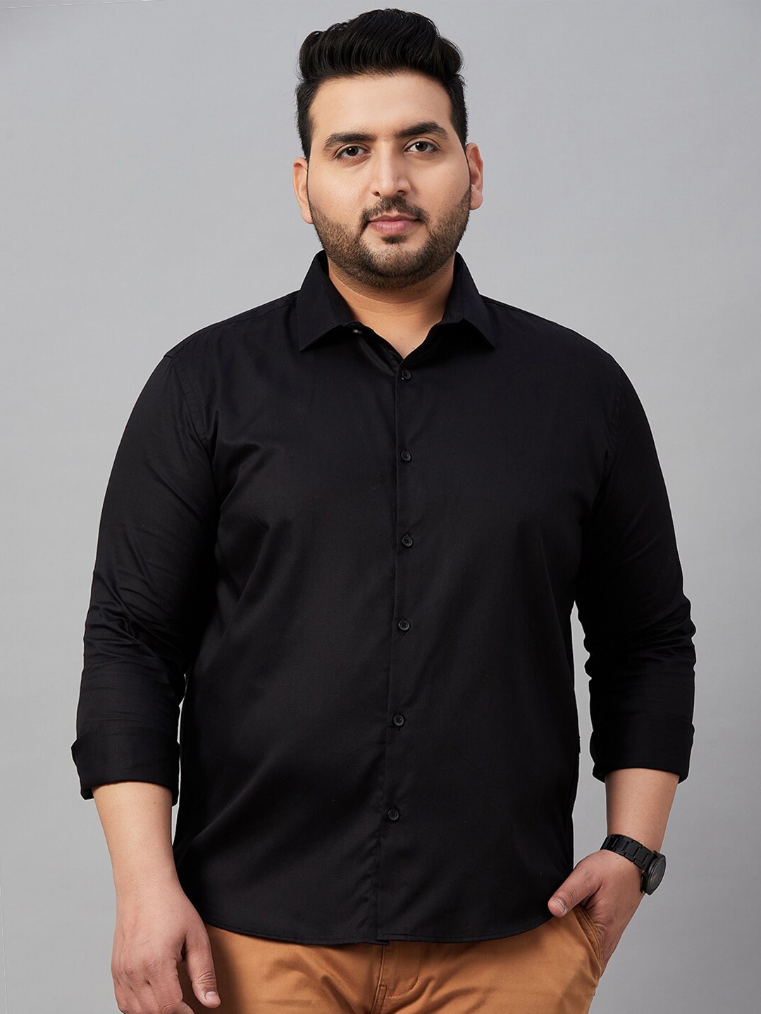 

SHOWOFF Plus Men Plus Size Smart Formal Cotton Shirt, Black