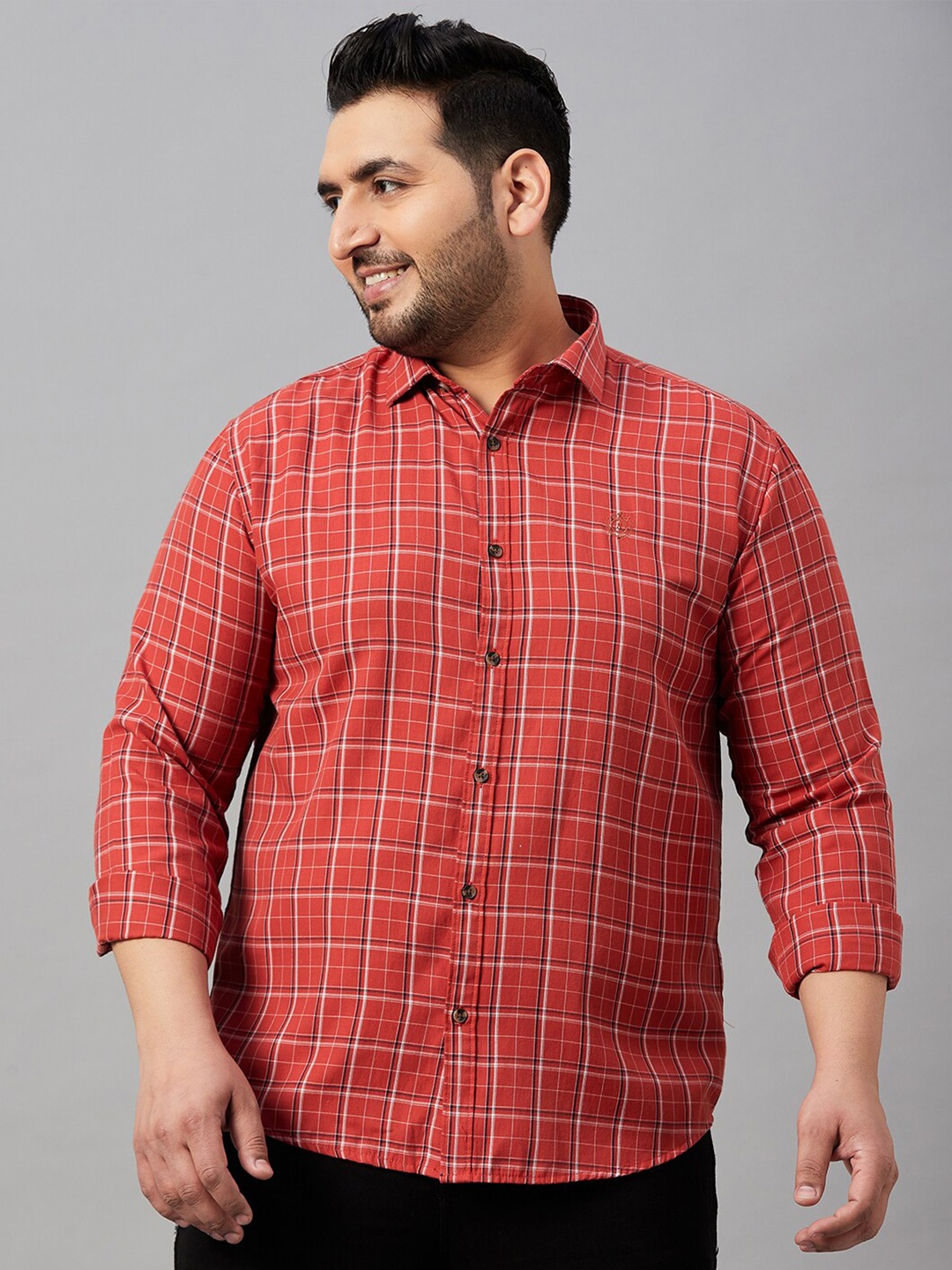 

SHOWOFF Plus Men Plus Size Tartan Checks Twill Weave Cotton Shirt, Rust