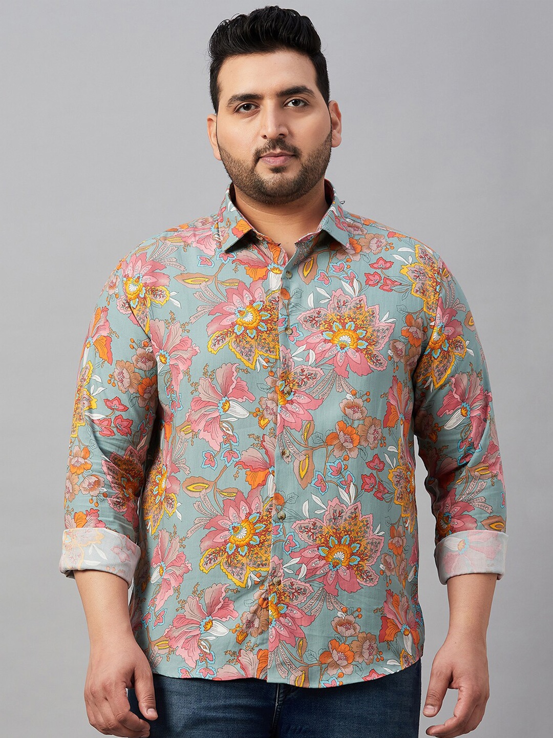 

SHOWOFF Plus Comfort Floral Printed Cotton Casual Shirt, Blue