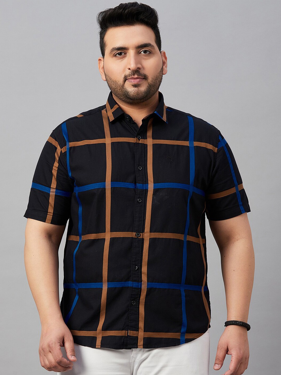 

SHOWOFF Plus Size Windowpane Checked Cotton Casual Shirt, Black
