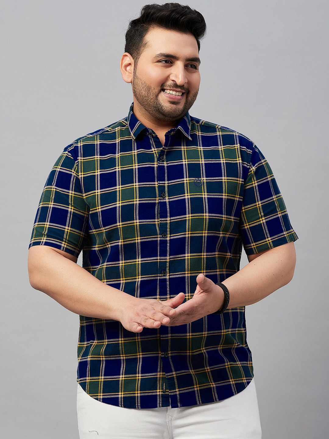 

SHOWOFF Plus Men Plus Size Tartan Checks Cotton Shirt, Blue