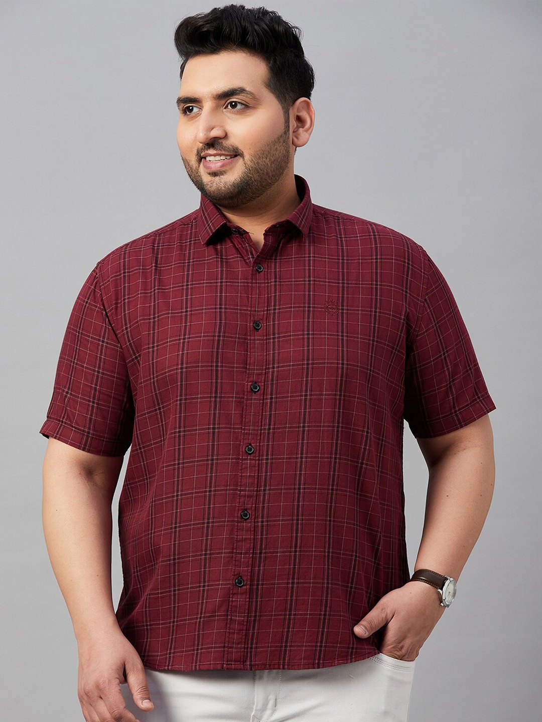 

SHOWOFF Plus Men Plus Size Tartan Checks Cotton Shirt, Maroon