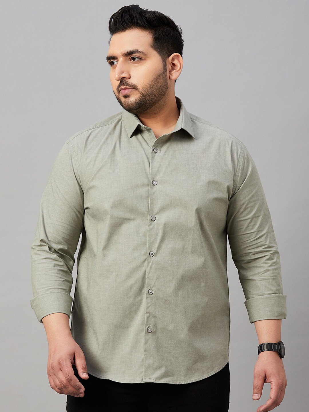 

SHOWOFF Plus Plus Size Spread Collar Cotton Casual Shirt, Green