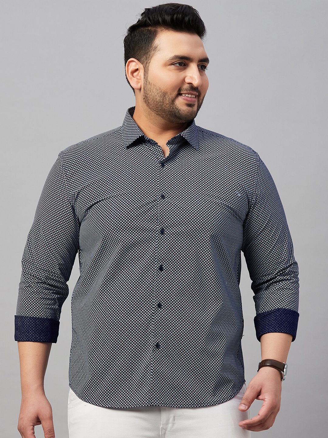 

SHOWOFF Plus Comfort Micro Ditsy Printed Opaque Casual Shirt, Navy blue