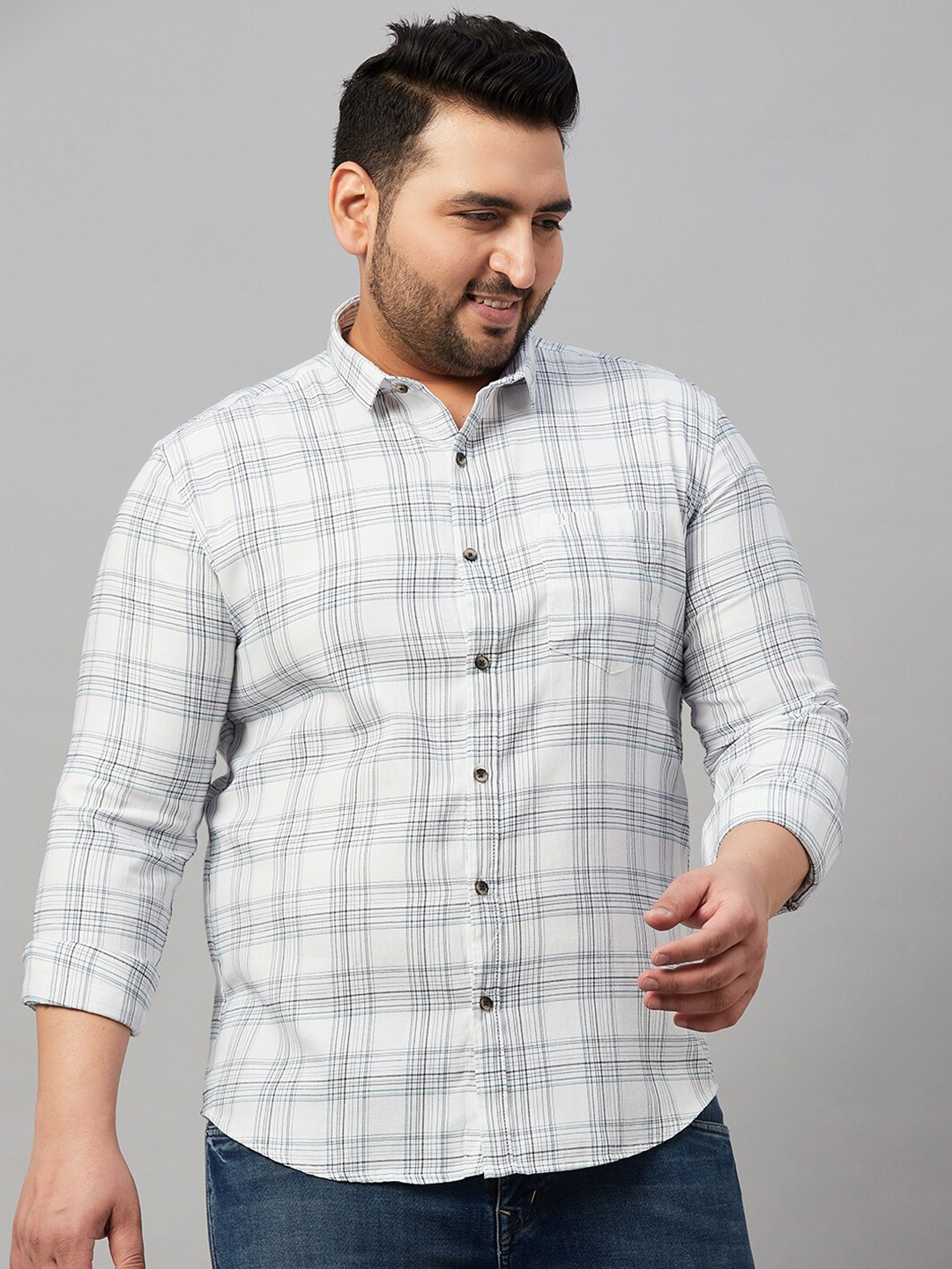 

SHOWOFF Plus Comfort Tartan Checked Cotton Classic Casual Shirt, White