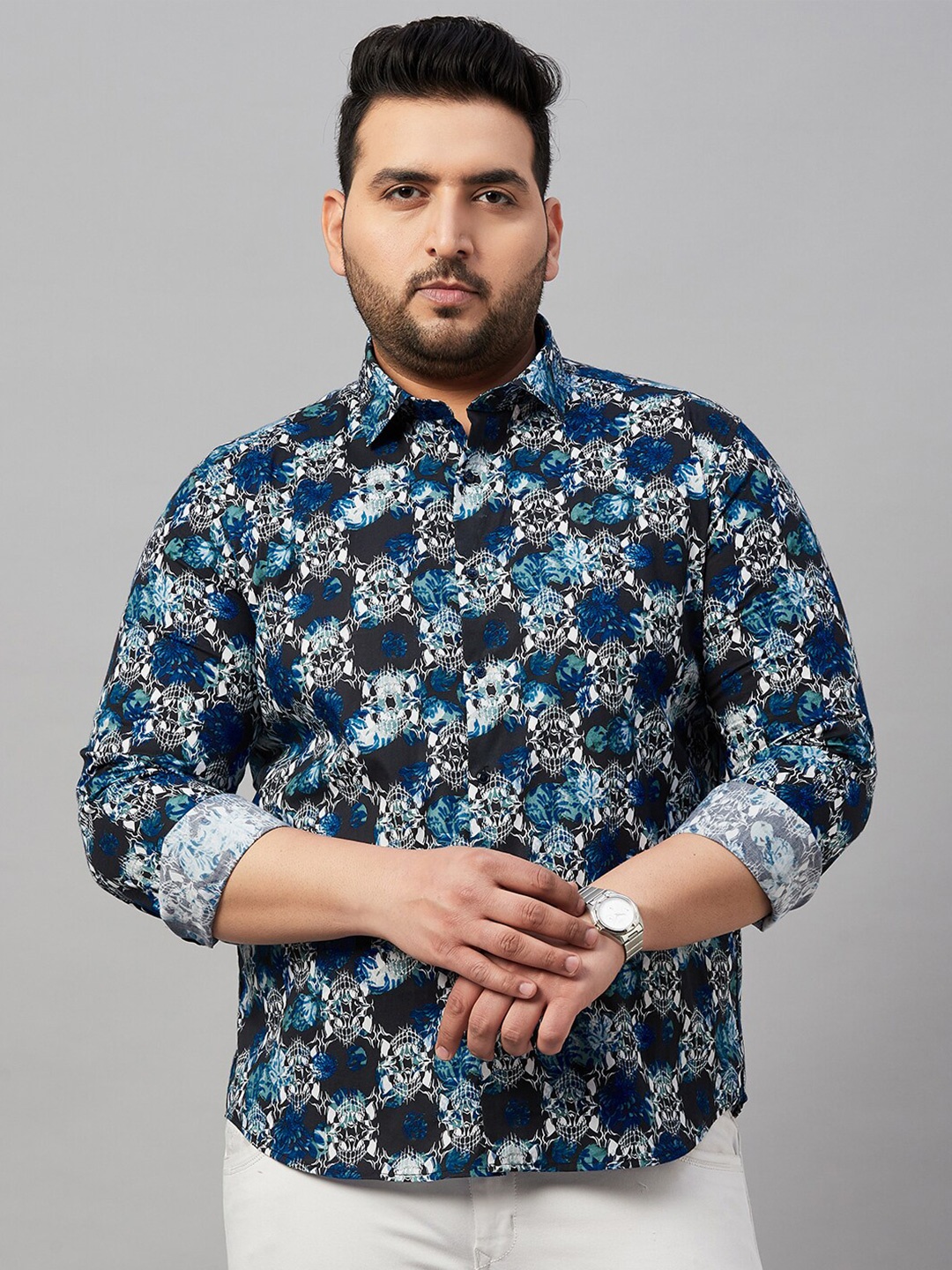 

SHOWOFF Plus Comfort Floral Printed Cotton Casual Shirt, Black