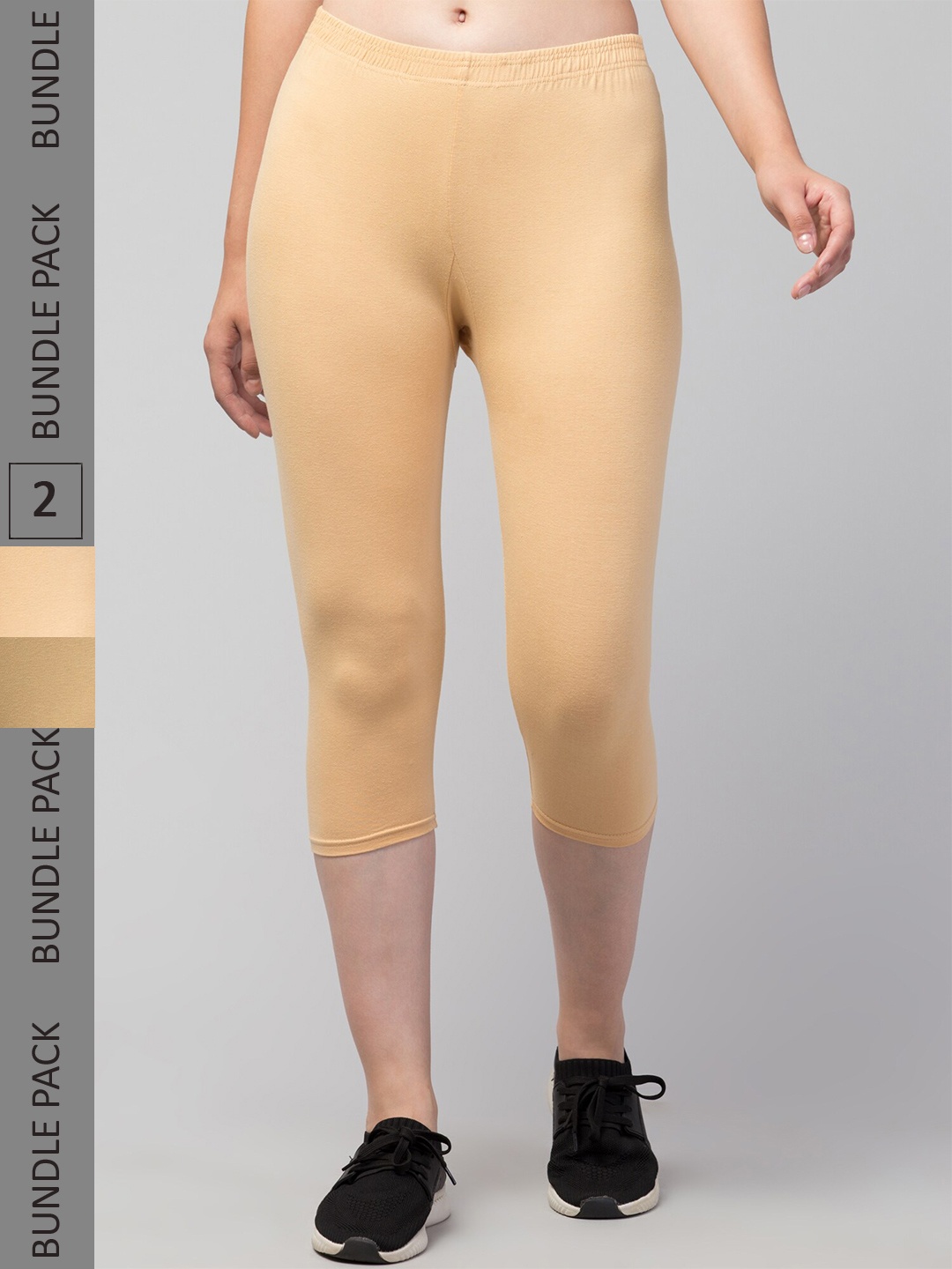 

Apraa & Parma Women Pack Of 2 Skinny Fit Capris, Beige