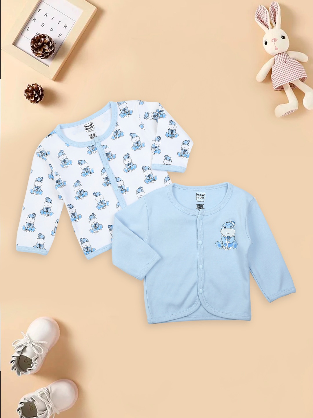 

MeeMee Infants Pack of 2 Printed Cotton Jabla, Blue