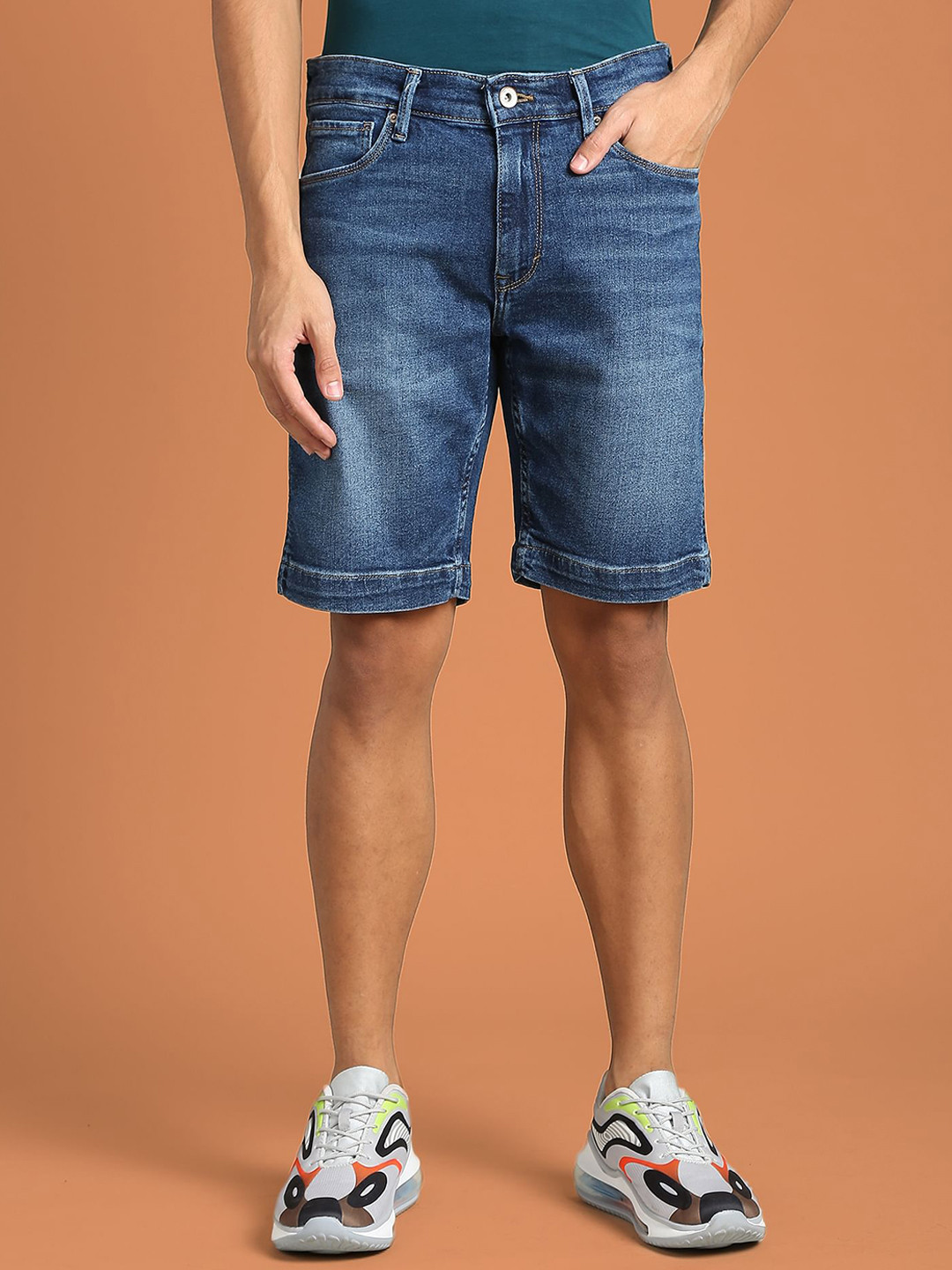 

Flying Machine Men Washed Denim Shorts, Blue