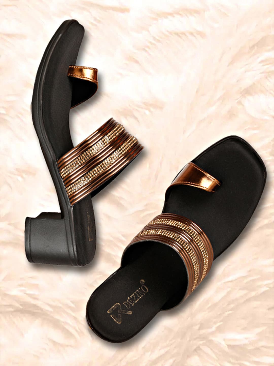 

R DEZINO Embellished One Toe Block Heels, Copper