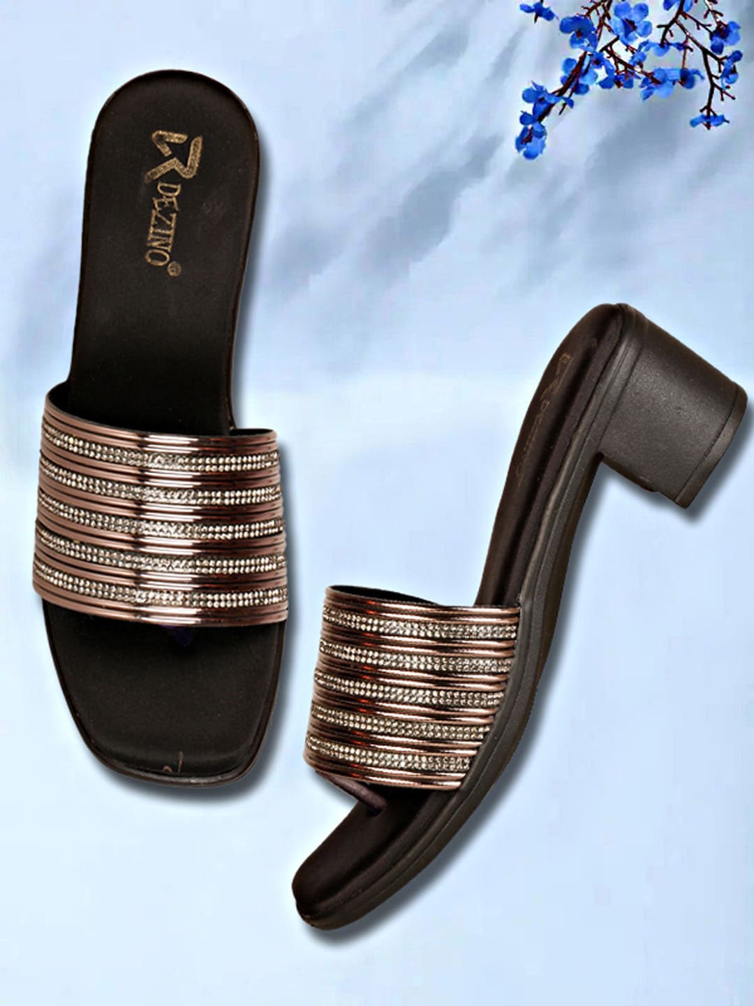 

R DEZINO Embellished Block Heels, Metallic