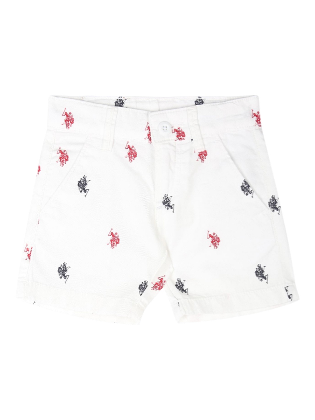 U.S. Polo Assn. Kids Boys Printed Slim Fit Pure Cotton Shorts, White
